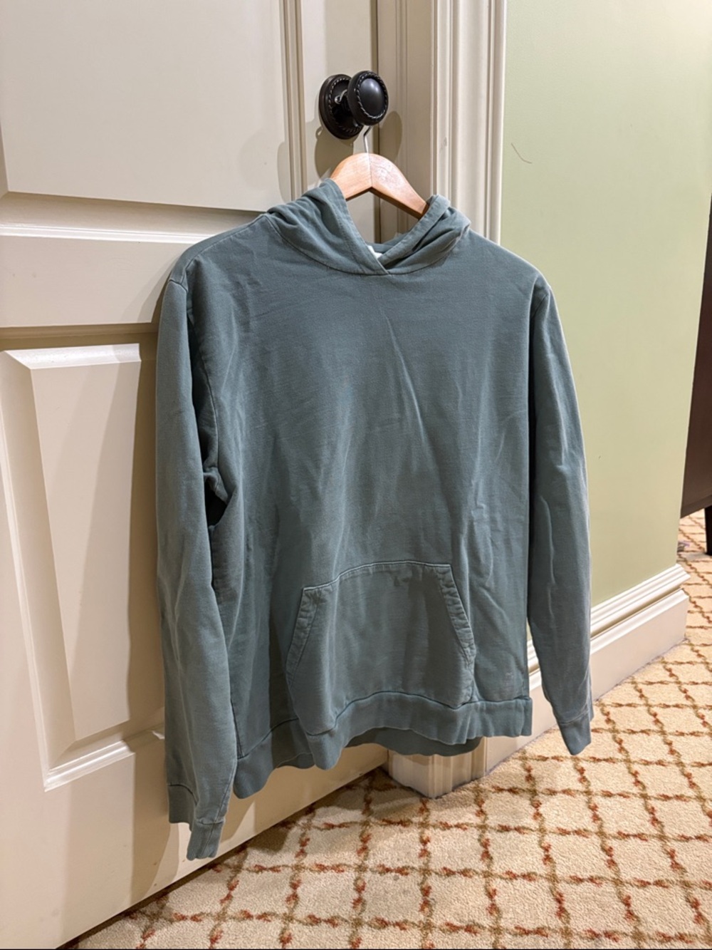 Onia Luxury Cotton Hoodie Sage Green / Slate Blue Men's Medium Garment Dye